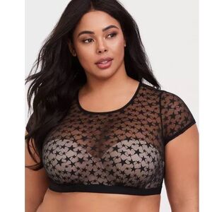 Torrid Black Star Mesh Short Sleeve Under-It-All Crop Top